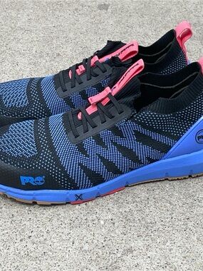 Timberland Blue and Black Knit Slip-On Sneakers with Pink Accents
